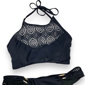 Y2K RAMPAGE super cute black two piece lace halter low cut bikini